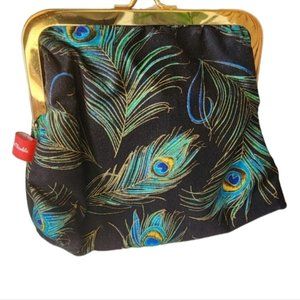 My Vintage Thimble bag fabric clutch blue peacock and gold hardware half clutch